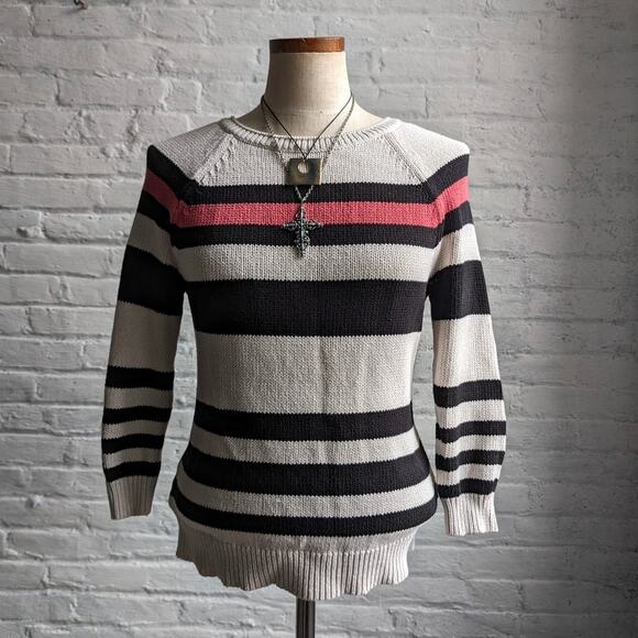 Vintage Chunky Knit Striped Grunge Statement Colorblock Chic Jumper Sweater Top - Picture 4 of 6